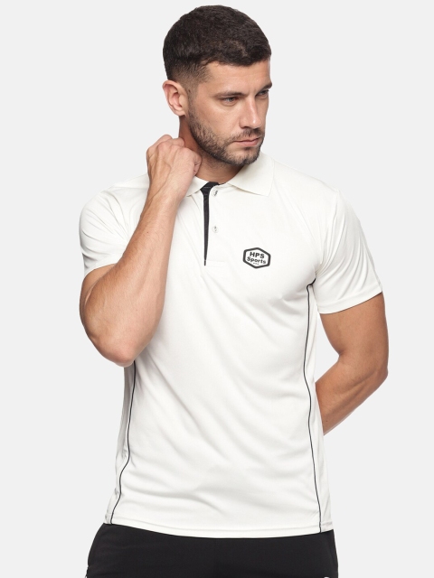 

HPS Sports Men Off White Polo Collar Applique T-shirt