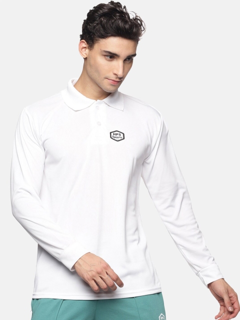 

HPS Sports Men White Polo Collar Applique T-shirt