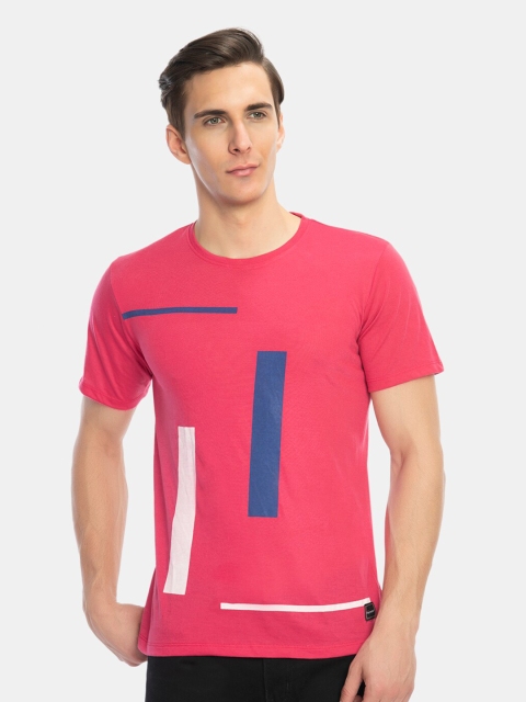 

Pactorn Men Pink & infra red Colourblocked Henley Neck T-shirt