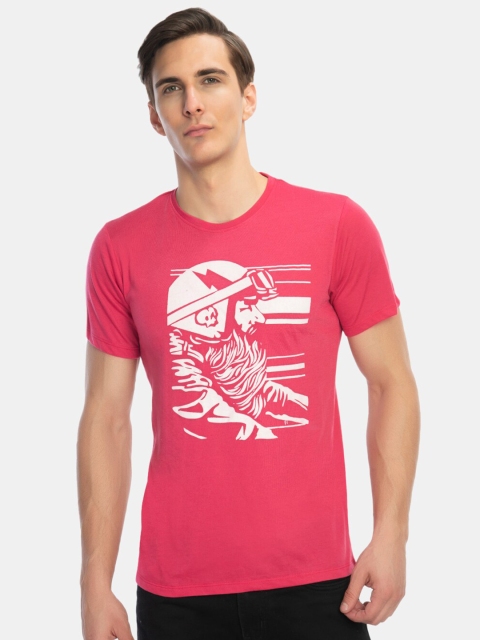 

Pactorn Men Pink & rouge red Typography Printed Raw Edge T-shirt