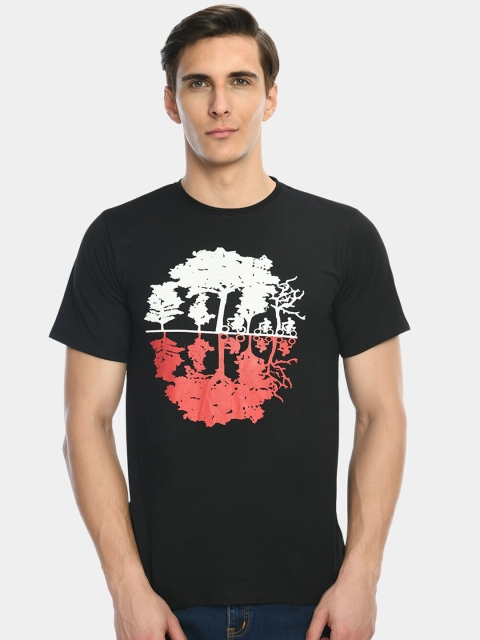 

Pactorn Men Black & dark jungle green Printed Applique T-shirt