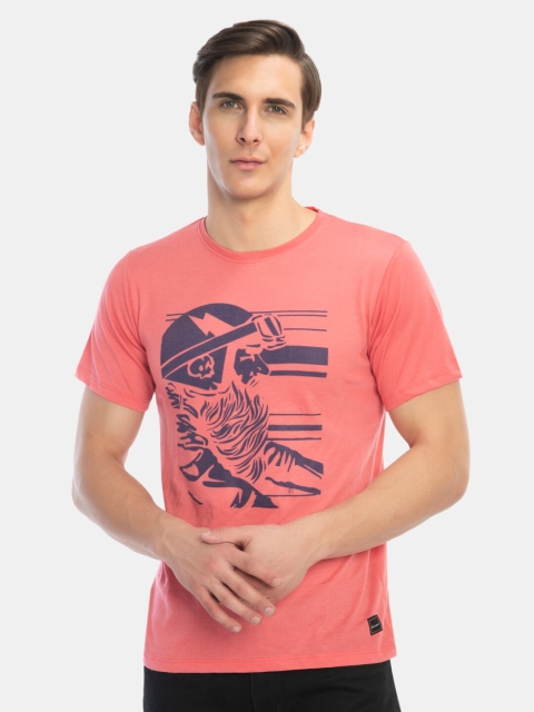 

Pactorn Men Pink & burnt coral Printed T-shirt