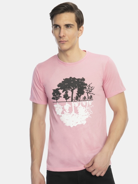 

Pactorn Men Pink & crystal rose Typography Printed Tropical Raw Edge T-shirt