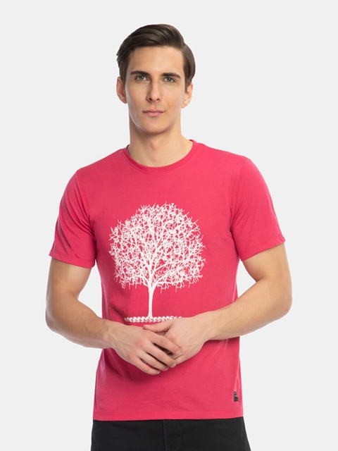 

Pactorn Men Pink & rouge red Printed Applique T-shirt