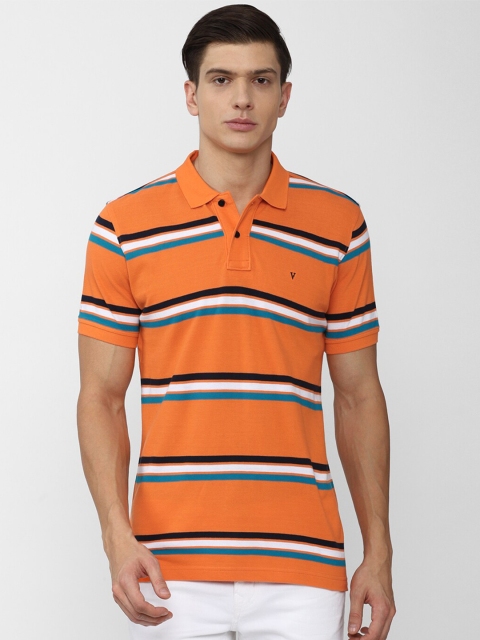

Van Heusen Sport Men Orange Striped Polo Collar T-shirt