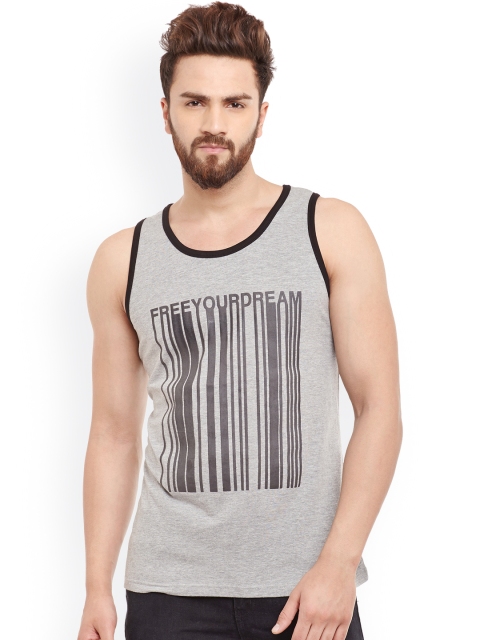 

GRITSTONES Grey Melange Printed Innerwear Vest GSVSTFYDGMELBLK