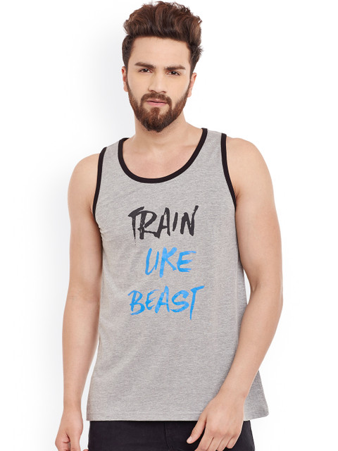 

GRITSTONES Grey Melange Printed Innerwear Vest GSVSTTLBGMELBLK