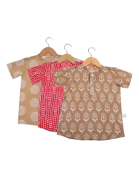 

SuperBottoms Unisex Kids Red Ethnic Motifs Checked Cold-Shoulder Sleeves Thread Work Anarkali Kurta