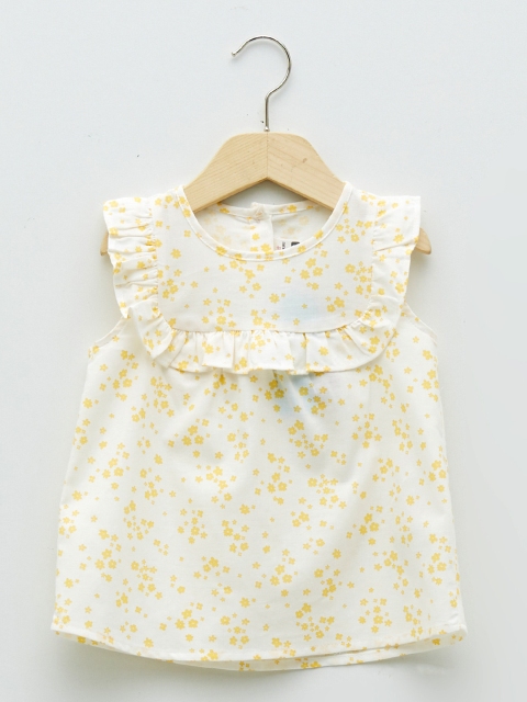 

LC Waikiki Off White & Yellow Girls Floral Print Ruffles Top