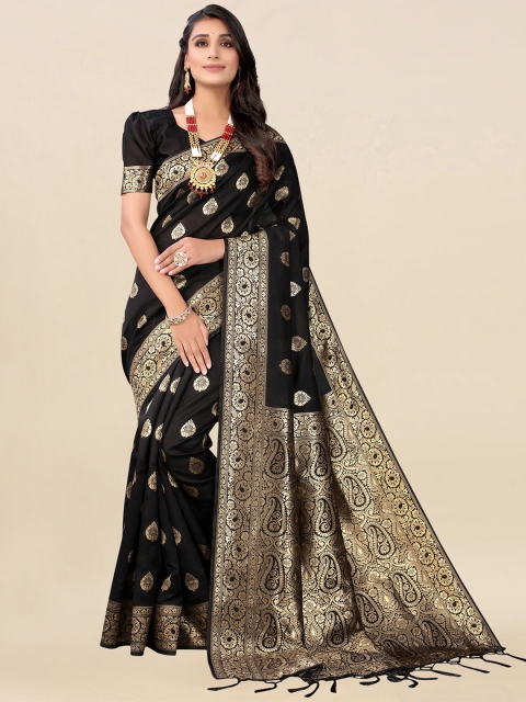 

Satrani Black Paisley Zari Banarasi Saree