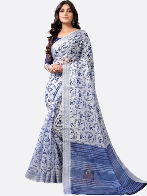 

Satrani White & Blue Floral Saree