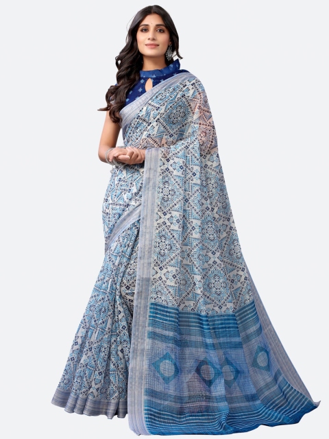 

Satrani White & Blue Floral Saree