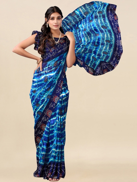 

Satrani Blue & Red Bandhani Saree