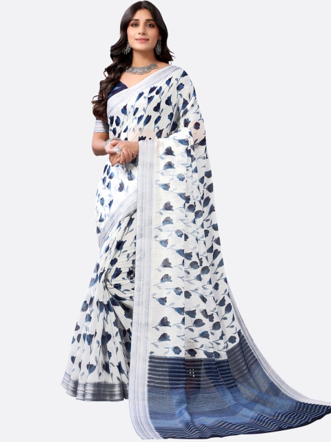 

Satrani White & Blue Floral Saree