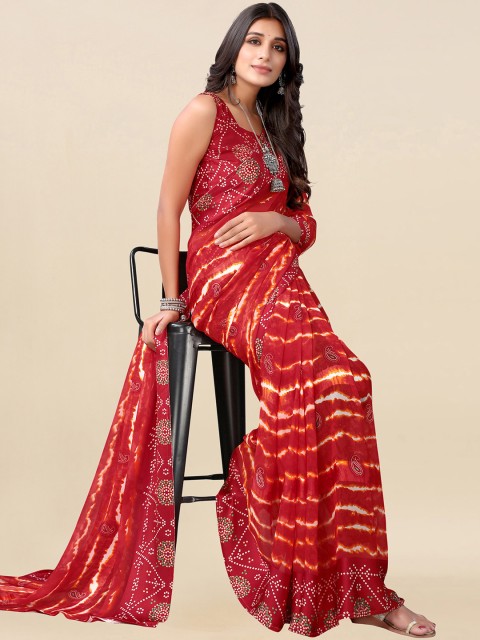 

Satrani Red & Off White Bandhani Saree
