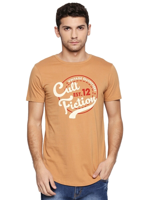 

CULT FICTION Men Yellow & gold earth Typography Printed Applique T-shirt