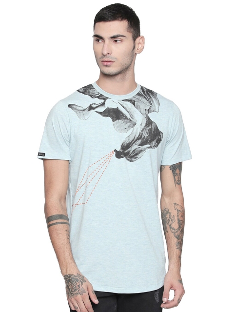 

CULT FICTION Men Green & wan blue Printed Applique T-shirt