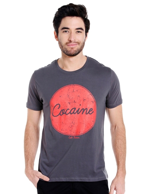 

CULT FICTION Men Charcoal & crown blue Printed T-shirt