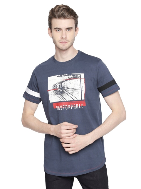 

CULT FICTION Men Blue Printed Applique T-shirt
