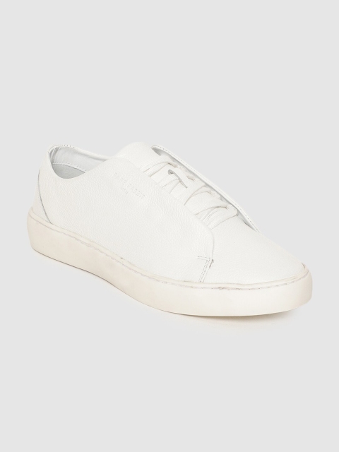 

RARE RABBIT Men White Leather Slip-On Sneakers