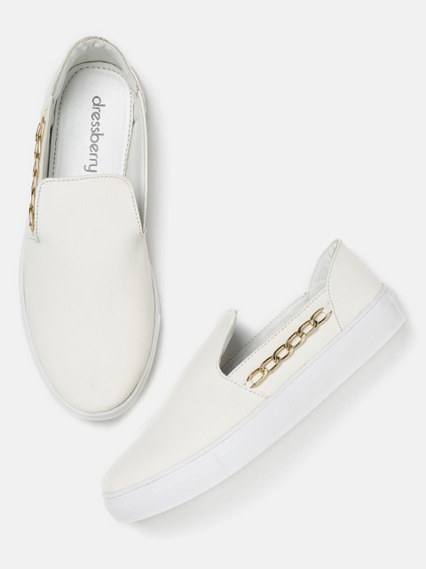 

DressBerry Women Off-White Slip-On Sneakers