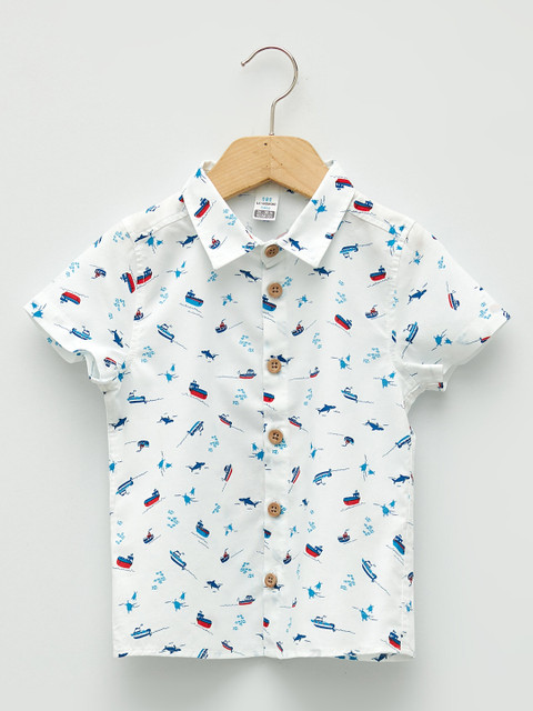 

LC Waikiki Boys White & Blue Conversational Printed Pure Cotton Casual Shirt