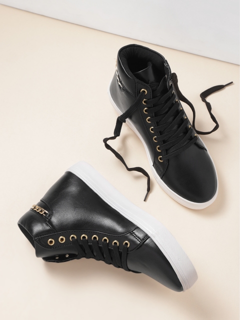 

DressBerry Women Black Solid Mid-Top Sneakers with Chain Detail