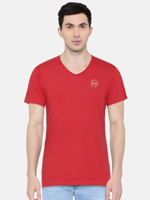 

Wrangler Men Red Solid V-Neck T-shirt