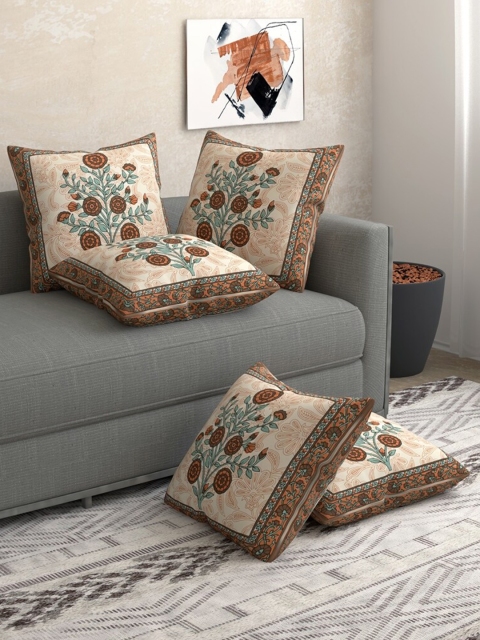 

Salona Bichona Green & Brown Set of 5 Floral Square Cushion Covers