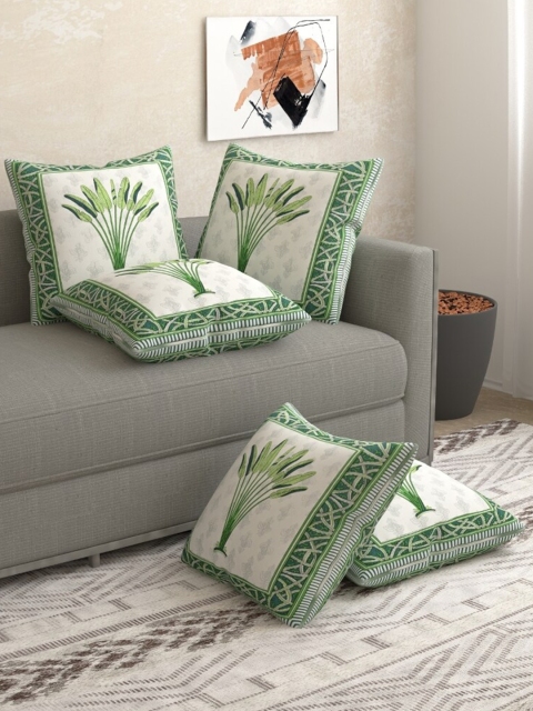 

Salona Bichona Green & White Set of 5 Floral Square Cushion Covers