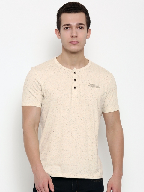 

Wrangler Men Cream Speckled Henley Neck T-shirt