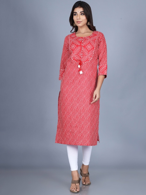 

Swasti Women Red Printed Thread Work Kurta