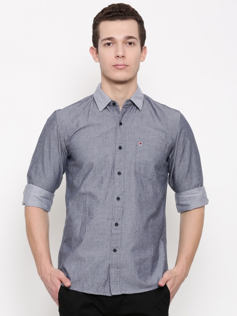 

Wrangler Men Navy Blue Regular Fit Self Design Casual Shirt