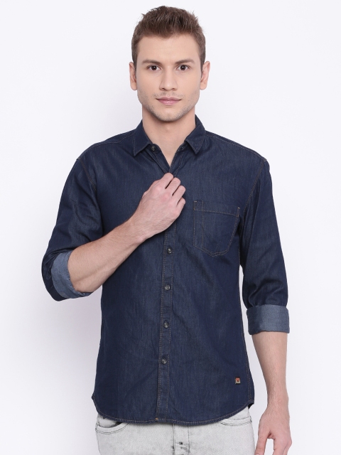 

Wrangler Navy Blue Slim Fit Solid Casual Denim Shirt