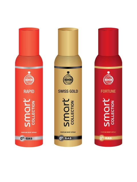 

Smart COLLECTION Men Set of 3 Deodorant - Rapid + Swiss Gold + Fortune - 150 ml Each, Red