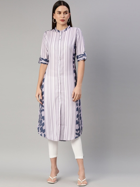 

GOLDSTROMS Women Purple & christmas silver Striped Thread Work Pathani Kurta