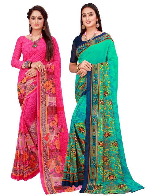 

Florence Green & Magenta Floral Pure Georgette Saree