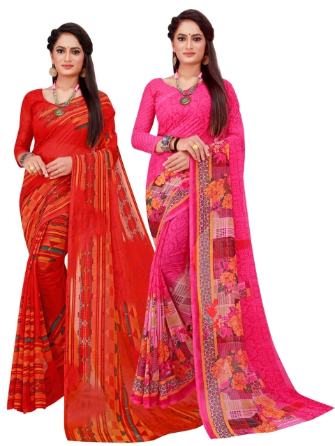 

Florence Magenta & Red Floral Pure Georgette Saree