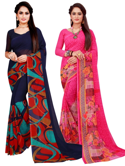

Florence Navy Blue & Red Pure Georgette Saree