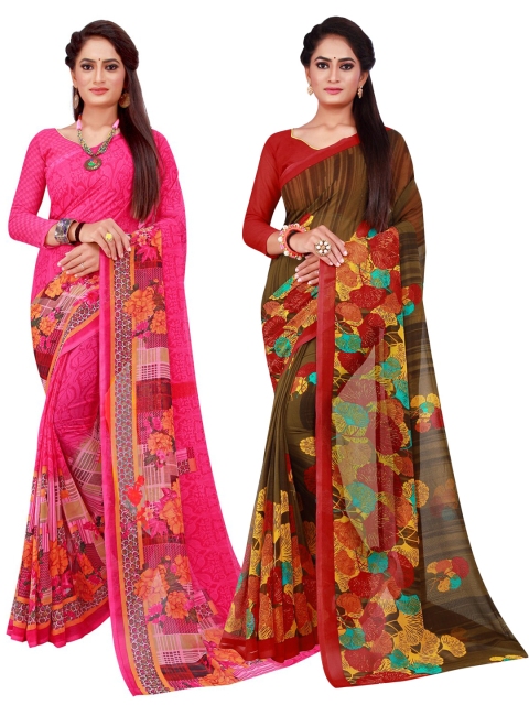 

Florence Magenta & Brown Pure Georgette Saree