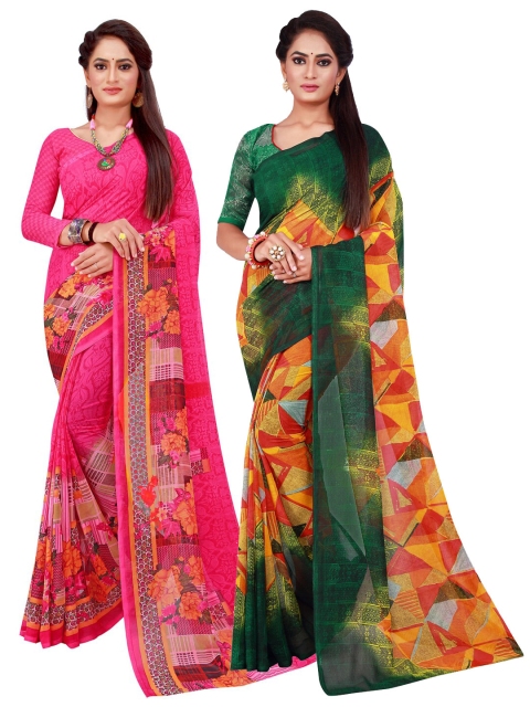 

Florence Magenta & Green Floral Pure Georgette Saree