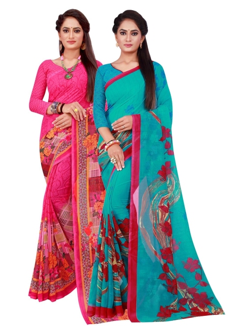 

Florence Magenta & Turquoise Blue Floral Pure Georgette Saree