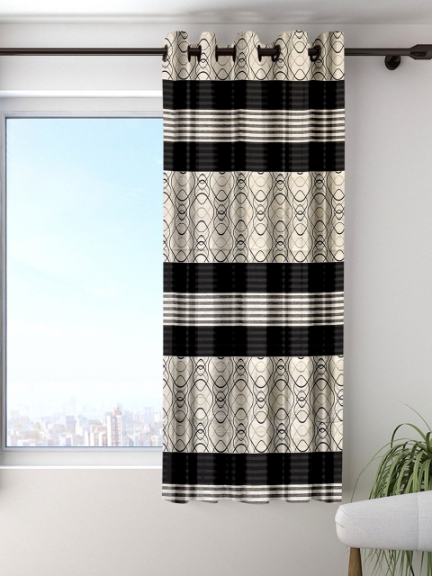 

Cortina Black & Off-White Printed Jacquard Single Black Out Window Curtain