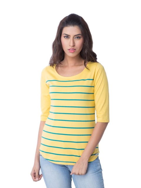 

CULT FICTION Women Yellow Striped T-shirt