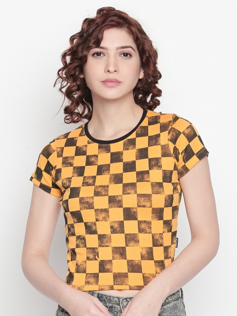 

CULT FICTION Women Yellow Printed Applique Slim Fit T-shirt