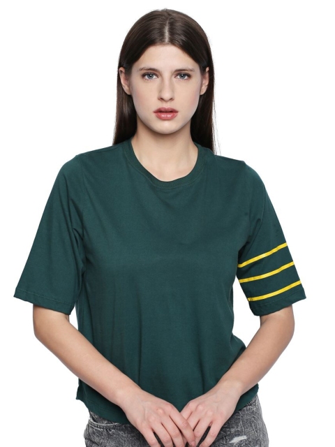 

CULT FICTION Women Green V-Neck Boxy T-shirt