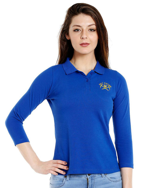 

CULT FICTION Women Blue Polo Collar T-shirt