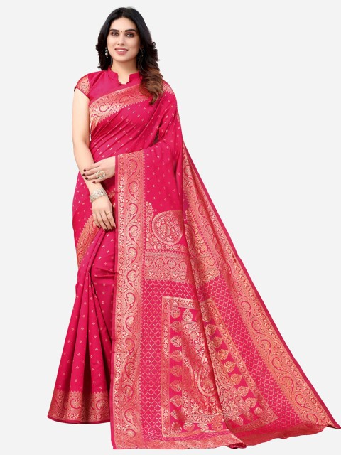 

KALINI Pink & Gold-Toned Woven Design Zari Banarasi Saree