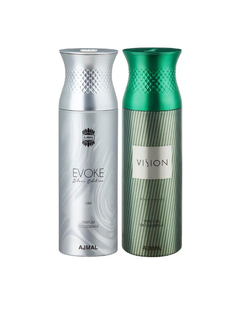 

Ajmal Set Of 2 Evoke Silver Him & Vision Deodorant Spray 200 ml, Green