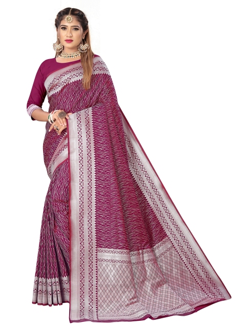 

Rivana Purple & Silver-Toned Woven Design Zari Pure Silk Banarasi Saree